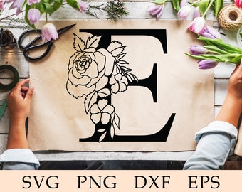 Flower Alphabet svg, Floral Letter E svg, Floral Alphabet E svg, Initial E svg, Botanical Letter E svg, Flower E Font, Monogram E, svg