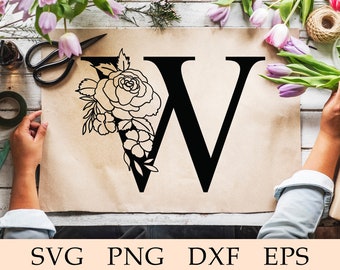 Botanical Font svg, Floral Letter W svg, Floral Alphabet W svg, Initial W svg, Botanical Letter W svg, Flower W Font, Monogram W, svg