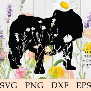Floral Bulldog Silhouette svg, Flower Bulldog svg, Bulldog Silhouette svg, Bulldog svg, Cute Bulldog, Cut File, Cricut, svg, Clip Art