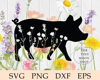 Floral Pig Silhouette svg, Flower Pig svg, Piggy svg, Pig svg, Wildflower Pig, Cute, Zentangle, Mandela, Mandala, Cricut File, svg, Clip Art