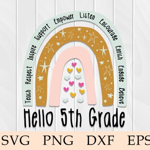 Hello 5th Grade svg, Hello Fifth Grade svg, Fifth Grade Teacher svg, 5th Grade Teacher svg, Teacher Rainbow svg. Cricut, Digital, Clipart