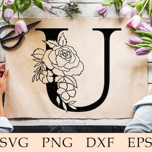 Floral Letter U svg, Floral Alphabet U svg, Initial U svg, Botanical Letter U svg, Flower U Font, Floral Font, Botanical, Monogram U, svg