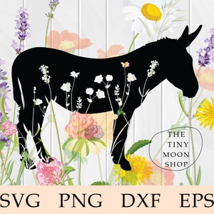 Floral Esel Silhouette Svg, Blume Esel Svg, Esel Svg, Mule Svg, Wildflower Esel, niedlich, Zentangle, Mandela, Mandala, Cricut, Svg, ClipArt