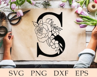 Floral Font svg, Floral Letter S svg, Floral Alphabet S svg, Initial S svg, Botanical Letter S svg, Flower S Font, Monogram S, svg