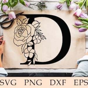 Alfabeto botánico svg, Letra Floral D svg, Alfabeto Floral D svg, Inicial D svg, Carta Botánica D svg, Flor D Fuente, Monogram D, svg
