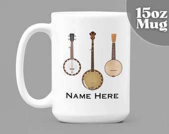 Personalized | Banjo Gifts | Banjos 15oz White Ceramic Coffee Coffee Mug | Banjo Player Gift | Banjo Player Coffee Mug