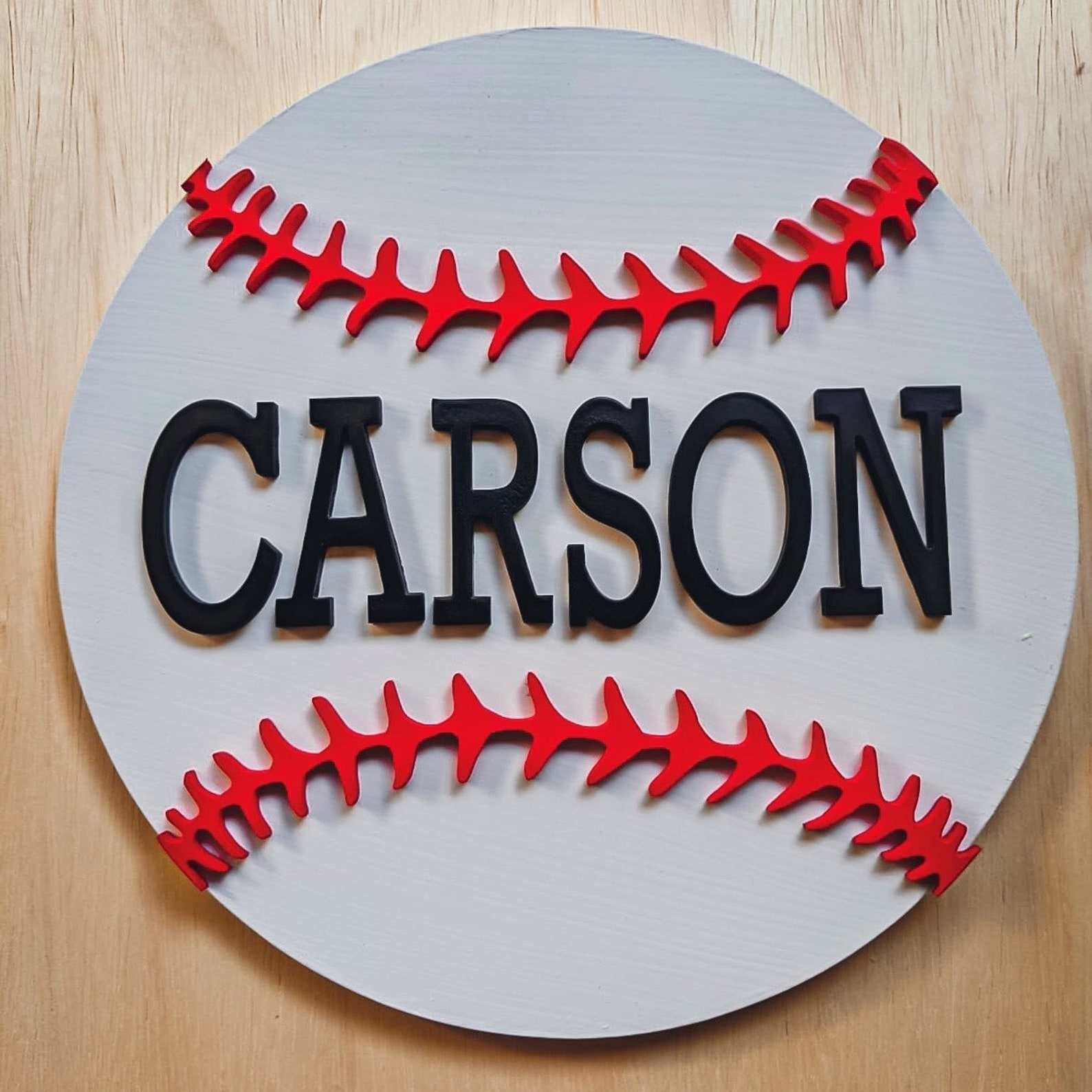Baseball name sign Boy name sign Nursery Round Boys Room Etsy