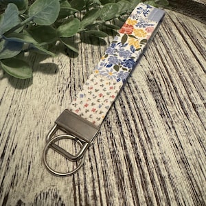 Patchwork keychain wristlet blue floral keychain multi color keychain