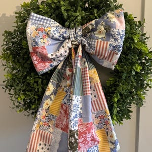 Oversized colorful patchwork door bow| cotique wreath bow| Puffy wreath bow| large bow for door| large bow for wreath