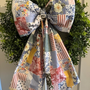 Oversized colorful patchwork door bow| cotique wreath bow| Puffy wreath bow| large bow for door| large bow for wreath