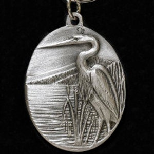 Pewter Great Blue Heron Key Chain