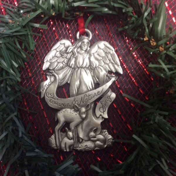 Angel Pewter Christmas Ornament  - Angel "Heaven and Nature Sing" ornament - Pewter angel ornament - Pewter Angel - Angel Tree Decoration