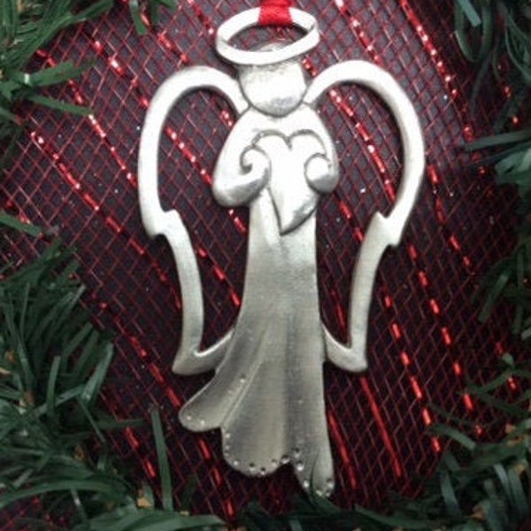 Angel holding heart Pewter Christmas Ornament - Angel Pewter ornament - Angel Ornament - Angel Decoration - Christmas Tree Decorations