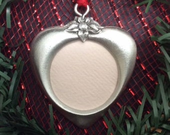 Heart Picture Frame Pewter Christmas Ornament - Picture Frame Ornament - Pewter Ornaments - Heart Frame Christmas Tree Decorations
