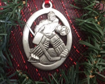 Hockey Goalie Pewter Christmas Ornament - Hockey ornament- pewter goalie ornament - Hockey Goalie- Pewter ornaments- Christmas Tree