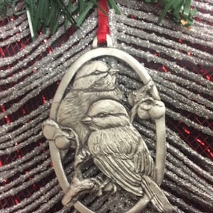 Chickadees Pewter Christmas Ornament