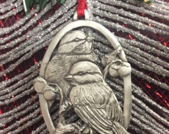 Chickadees Pewter Christmas Ornament