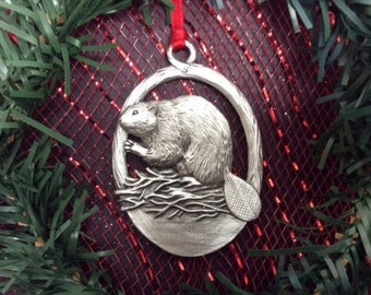 Beaver Pewter Christmas Ornament - Beaver ornament - Beaver Decoration - Christmas Tree Decorations - Beaver - Pewter Beaver