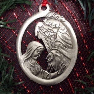 Enunciation Pewter Christmas Ornament - Mary and Archangel Ornament - Pewter Christian Ornament - Baby Jesus Ornament - Pewter Baby Jesus