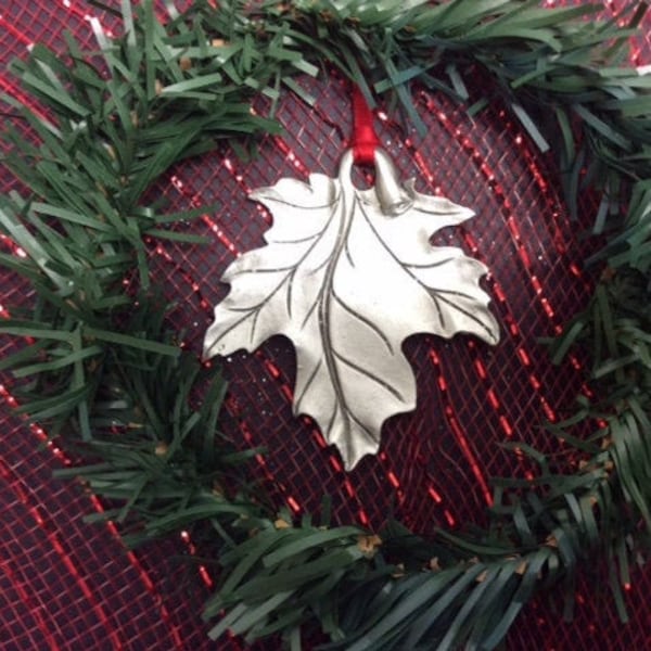 Maple Leaf Pewter Christmas Ornament - Pewter Maple Leaf - Maple Leaf Decoration - Maple Leaf - Christmas Tree Decorations