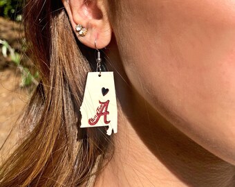 Alabama Roll Tide Collegiate Earrings Hardwood Earrings