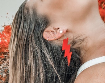 Lightning Bolt Red Earrings: Acrylic Statement Earrings
