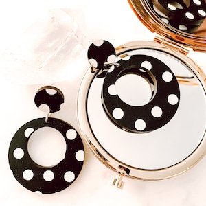 Polka Dots, black and white earrings, post, post dangles