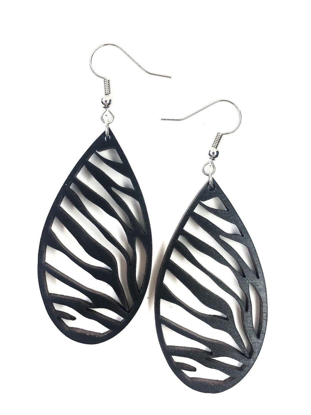 Zebra Earrings, Animal Print Earring, Jungle, Hardwood Earrings