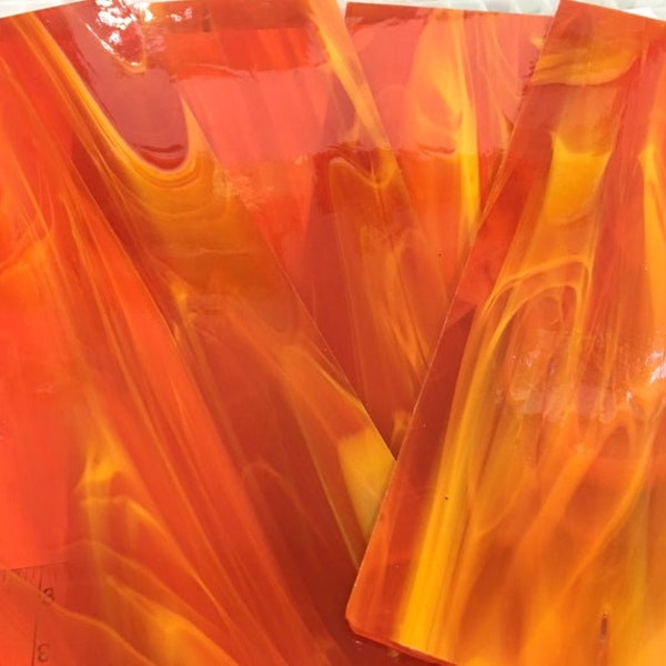Sheet - Orange Wispy Translucent Glass Spectrum Stained Glass H01