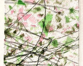 OLD Confetti Collage Pink & Greens on Clear Stained Glass  #612