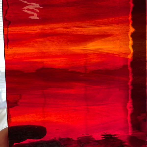 RUBY RED & AMBER WaterGlass Transparent Stained Glass Sheet #626