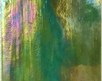 Glass Sheet Irid Green Wissmach w/ White Streaks Rainbow Stained Glass #103