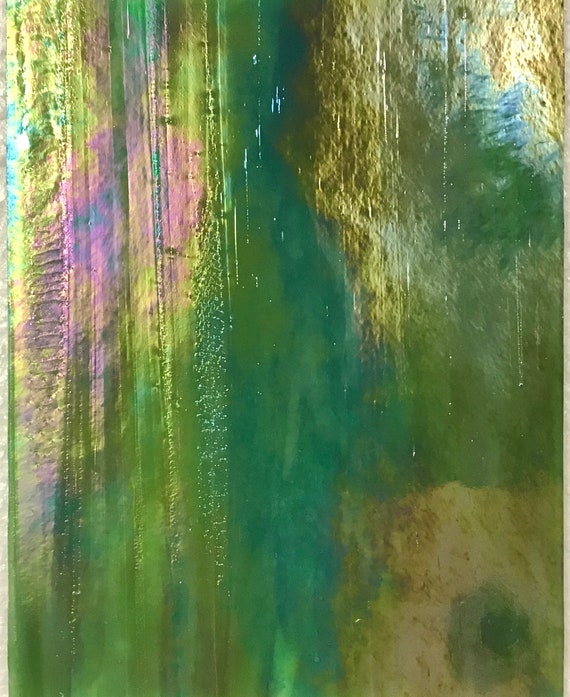 Glass Sheet Irid Green Wissmach w/ White Streaks Rainbow Stained Glass #103