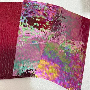 VERY OLD Highly Iridized Rolled Granite Red Stained Glass Sheet #108