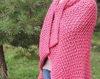 Handgestrickte warme rosa Wolldecke