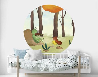 Die Heuschrecke und die Ameisen Märchen Babyzimmer Kreis Aufkleber, Kinderzimmer Aufkleber, Kinderzimmer Print Art, Kinderzimmer Dekor, Aufkleber