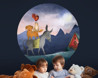 Stadtmusikanten Von Bremen Märchen Babyzimmer Kreis Aufkleber, Kinderzimmer Aufkleber, Kinderzimmer Print Art, Kinderzimmer Dekor, Aufkleber