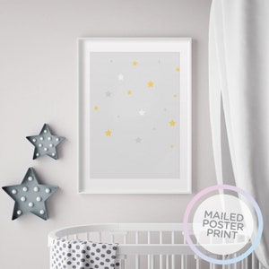 Graue, weiße und gelbe Sterne Babyzimmer Poster, Kinderzimmer Poster, Baby Poster, Kinderzimmer Print Art, Kinderzimmer Dekor, Wandbehang