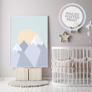 Die Sonne aufgehend von hinter den Bergen Babyzimmer Poster, Kinderzimmer Poster, Baby Poster, Kinderzimmer DruckKunst, Kinderzimmer Dekor