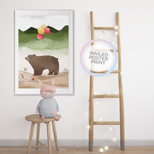 Fröhlicher Bär und mit seinen Luftballons Aquarell Babyzimmer Poster, Kinderzimmer Poster, Kinderzimmer Druck Kunst, Kinderzimmer Dekor, Wandbehang