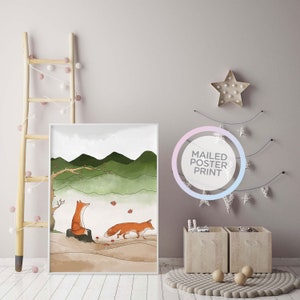 Füchse im Herbst Baum Aquarell Babyzimmer Poster, Kinderzimmer Poster, Kinderzimmer Druck Kunst, Kinderzimmer Dekor, Wandbehang