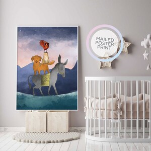 Stadtmusikanten Bremer Märchen Babyzimmer MeerTier Poster, Kinderzimmer Poster, Kinderzimmer DruckKunst, Kinderzimmer Dekor, Wandbehang
