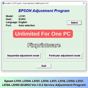 Epson L1110、L3100、L3101、L3110、L3111、L3116、L3150、L3151、L3156、L5190 (EURO) Ver.1.0.2 サービス調整プログラム
