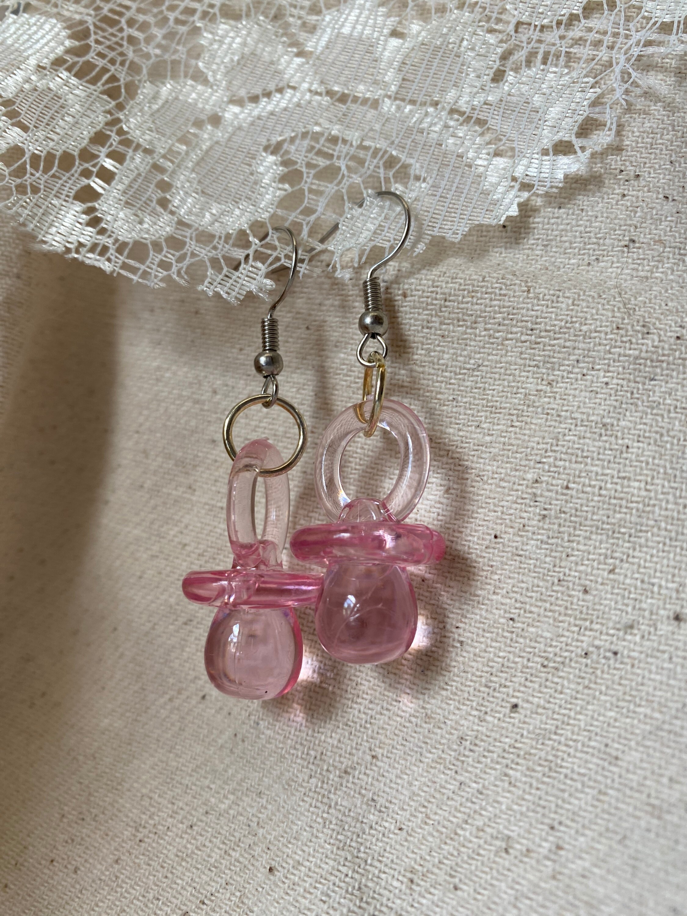 Translucent Pacifier Earrings Unique Baby Accessory Pink Green Purple