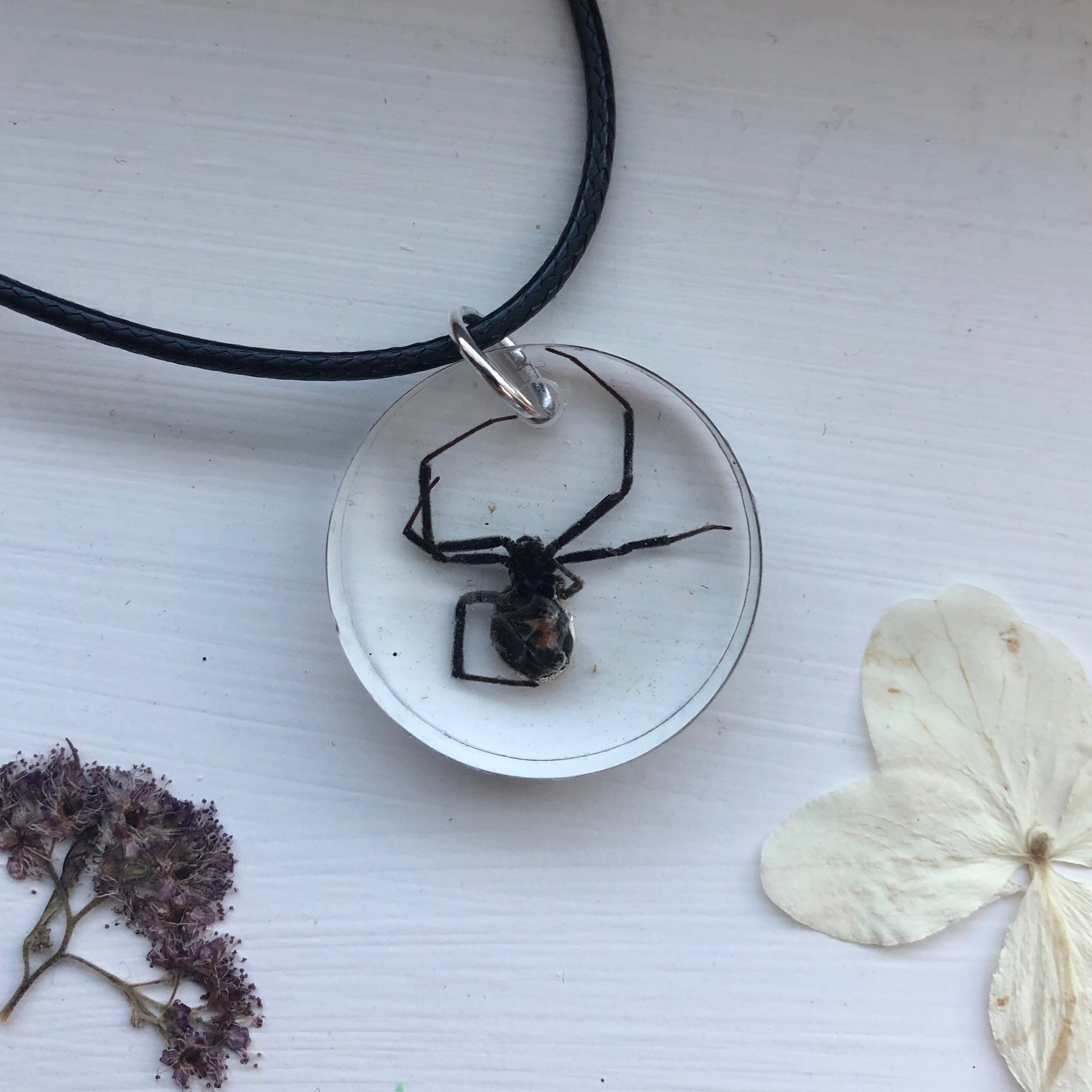 real black widow spider resin necklace