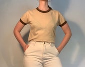 Vintage 70s brown two-tone t-shirt size M L