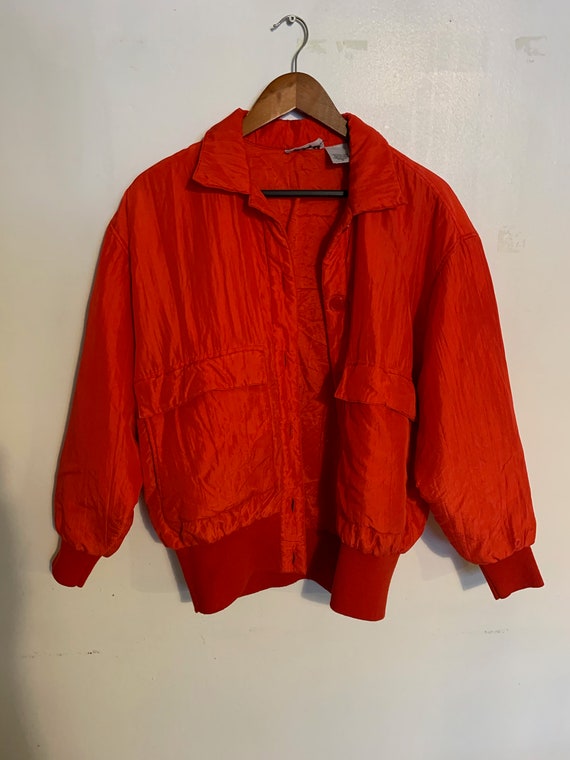 Vintage 80s 100% red silk bomber jacket warm and … - image 2