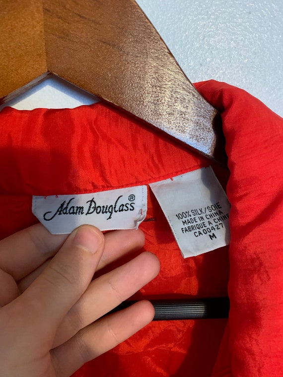 Vintage 80s 100% red silk bomber jacket warm and … - image 4