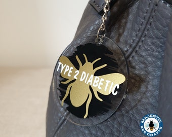 Type 2 Diabetic Bee Keyring: Acrylic Bag Charm Diabetes Alert