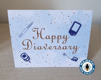 Happy Diaversary Card - Blue & Gold Design | Type 1 Diabetes | Diabetic Anniversary | Diaversary Card | Diabuddy | Diaversary Gift | T1D